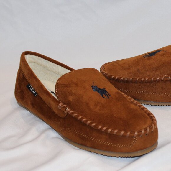 NEW POLO RALPH LAUREN MENS SLIPPERS CHESTNUT‎ - Picture 2 of 10